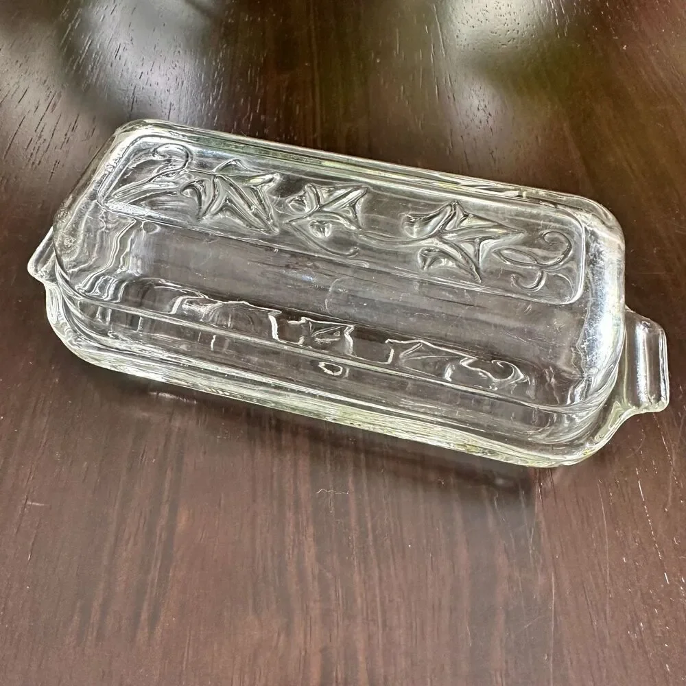 Vintage Hazel Atlas Butter Dish Ivy Leaf Pattern 1/4 lb Butter Stick Size